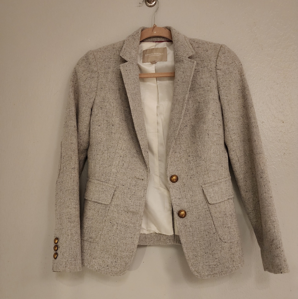 Banana Republic Light Gray Blazer with Gold Accents